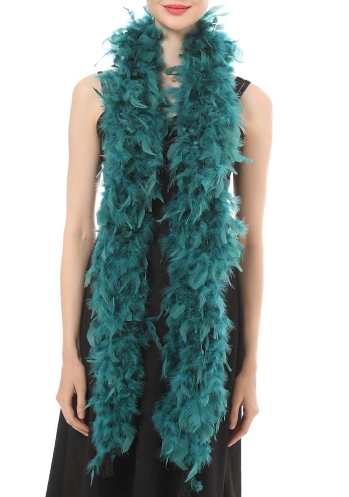 Flydreamfeathers 80 Gram, 2 yards Long Turkey Chandelle Feather Boa Great for Party, Wedding, Halloween Costume, Christmas Tree Decoration (Teal) - Image 3